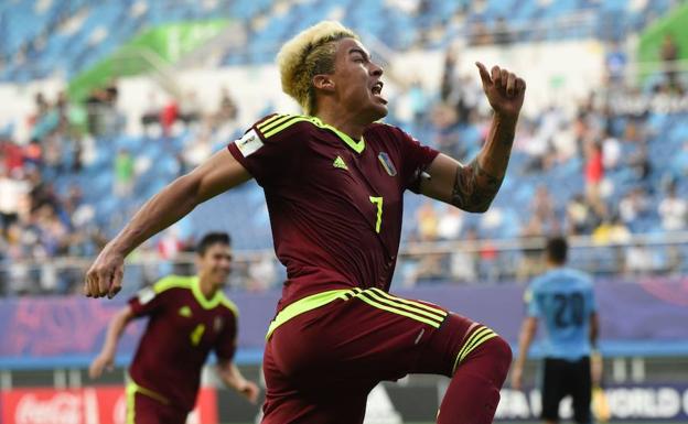 Peñaranda celebra un gol en el reciente Mundial sub-20./AFP