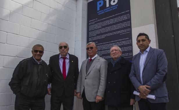 Ben Barek, Andrés Perales, Martín Aguilar, Benítez y Basti, ayer en la inauguración. /FRAN ACEVEDO
