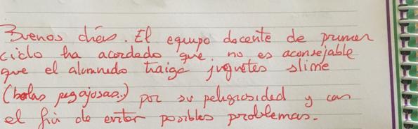 Nota enviada por un colegio de Alhaurín de la Torre.
