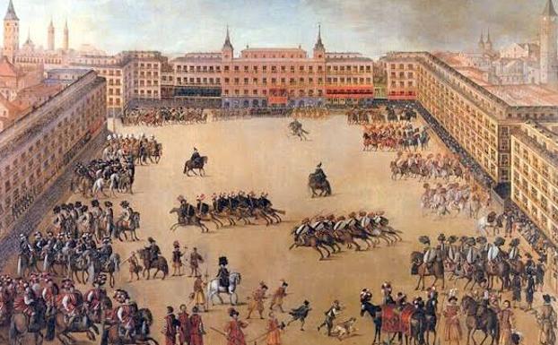 Recreación anónima de la Plaza Mayor de Madrid, en 1623. /SUR