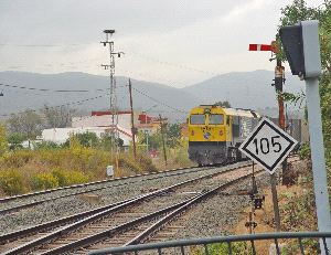 MERCANCÍAS. Un tren pasa por la terminal de mercancías de la Estación de San Roque. / GARCÍA TÉLLEZ/