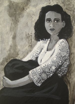 Retrato de Leonora Carrington, realizado por Carmen Fé Alarcón; Fátima Martín y Estefanía Vázquez, de 4º de ESO./
