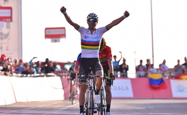 Mathis Latón en cualquier sitio Alejandro Valverde consigue su primera victoria con el arcoíris | Diario Sur