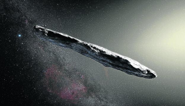 Recreación de 'Oumuamua, el objeto interestelar que visitó recientemente el Sistema Solar. :: ESO / M. Kornmesser/
