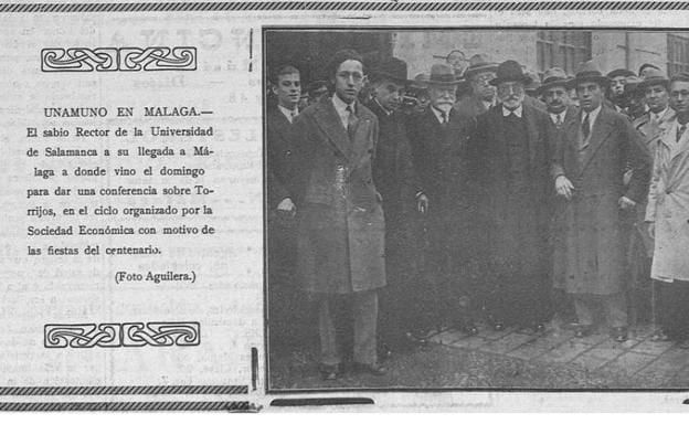 Unamuno en Málaga en 1931, visita que recogía 'Diario de Málaga'. 