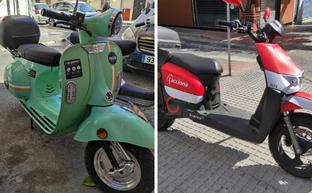 Motos de Yego y Acciona aparcadas a la espera de usuarios en Málaga./moreno