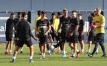 Ramón, segundo por la derecha, durante el entrenamiento de ayer./SALVADOR SALAS