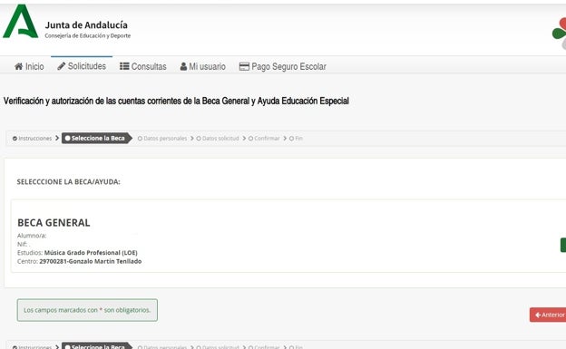 El alta de la cuenta bancaria para el abono de la beca ya se puede realizar a través de la web de Educación. /SUR