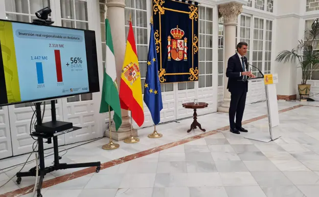 El Delegado del Gobierno en Andalucía, Pedro Fernández, presentando el proyecto de Presupuestos Generales del Estado.